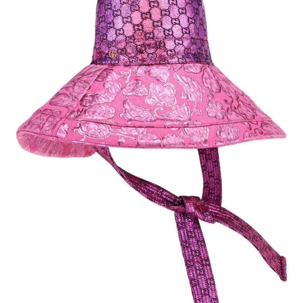 Gucci Women’s GG Monogram Metallic Sun Hat Size Large 58 CM $695 - Picture 9 of 12